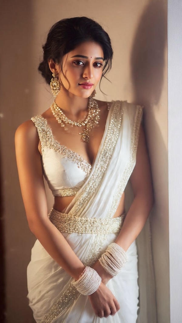 Bollywood Actress White Saree Hot Photos