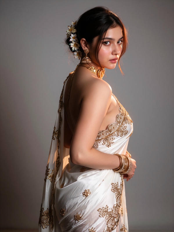 Hot Indian Girl White Saree Photos