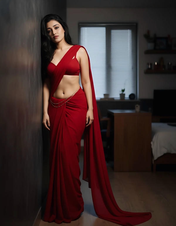 Sexy Red Saree Hot Photos