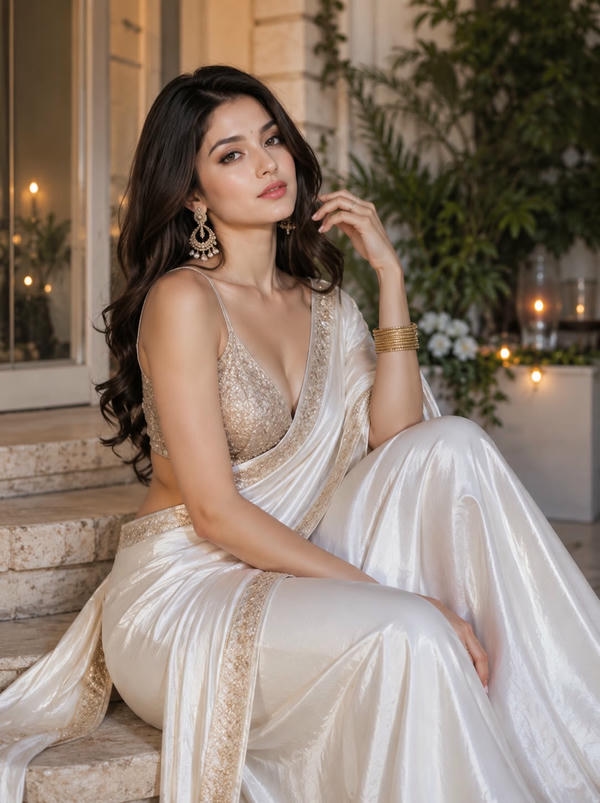 South Indian White Saree Hot Photos