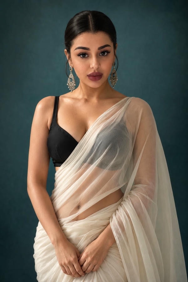 Transparent White Saree Hot Images