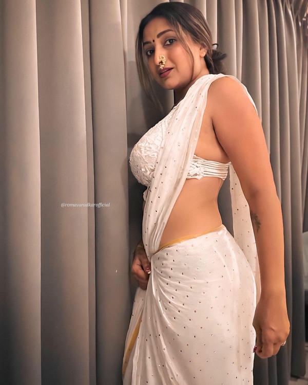 White Saree Backless Hot Pics