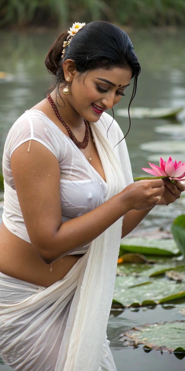 White Saree Navel Hot Photos